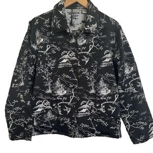 CHICOS Jacket Black Asian Toile Geisha Brocade Size 3 16 XL Plus